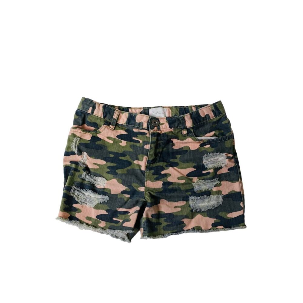 Place Girl's Short's Green and Pink Camouflage Distressed Denim Size 12